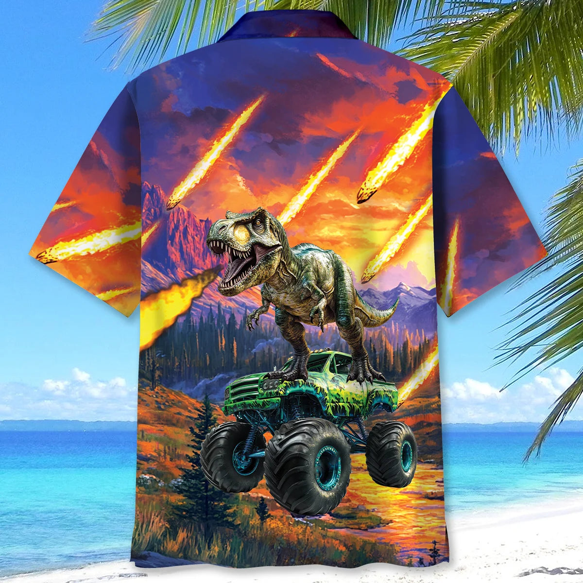 Monster Truck Dinosaur Hawaiian Shirt