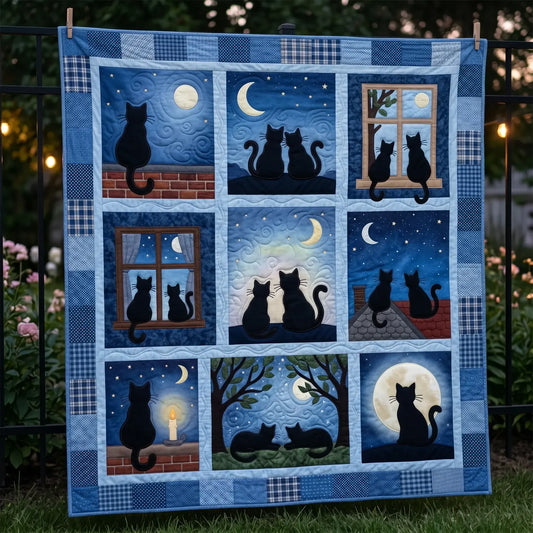 Moon Black Cat Quilt Blanket