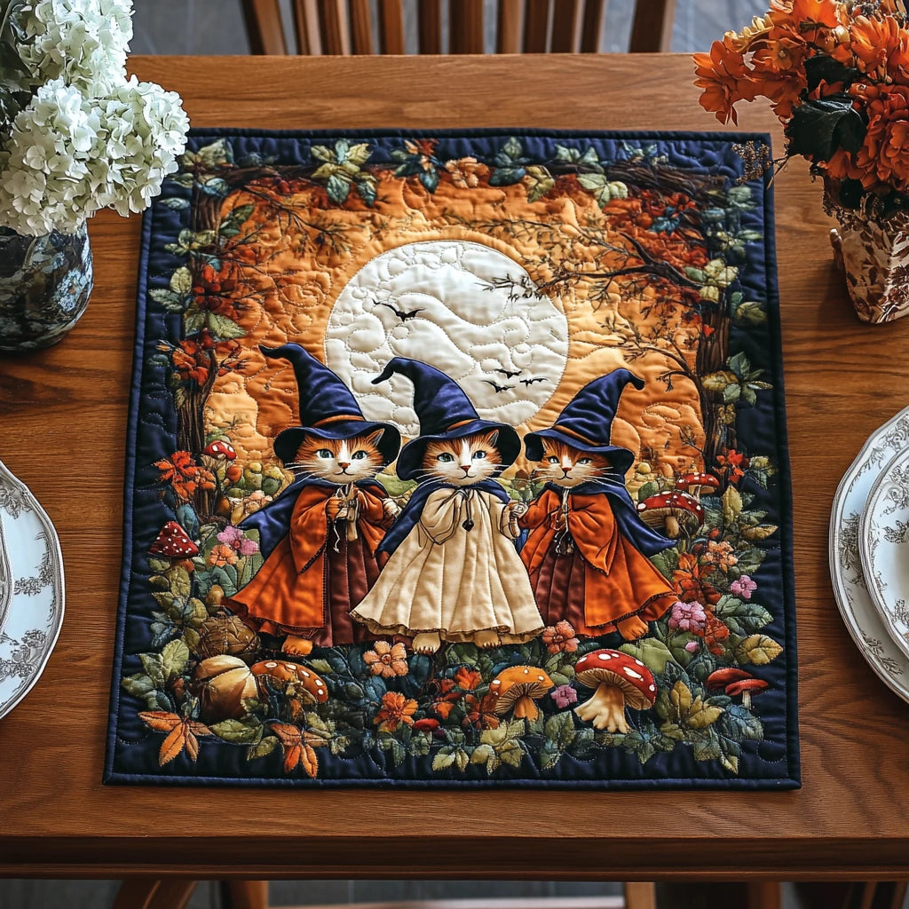 Moonlight Cat Quilted Table Topper