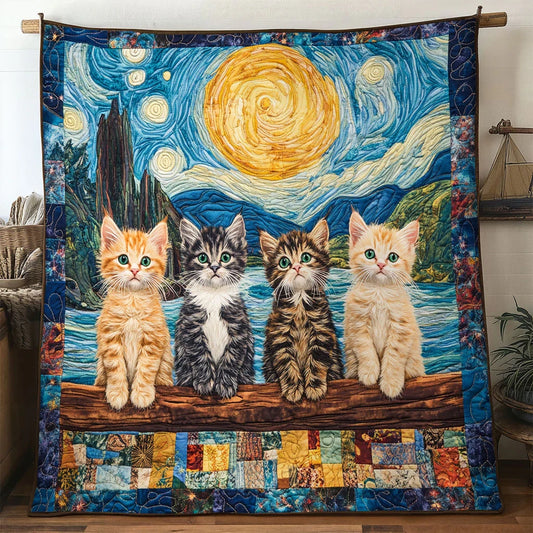 Moonlit Cat Quilt Blanket