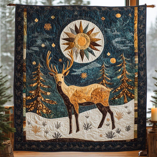 Moonlit Deer Quilt Blanket