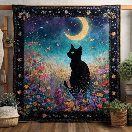 Moonlit Dream Cat Quilt Blanket