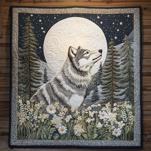 Moonlit Howling Wolf Quilt Blanket