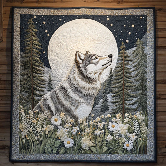 Moonlit Howling Wolf Quilt Blanket