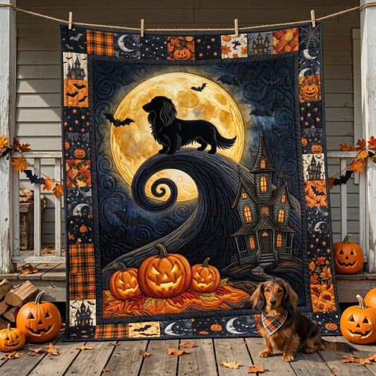 Moonlit Howlween Dachshund Quilt Blanket