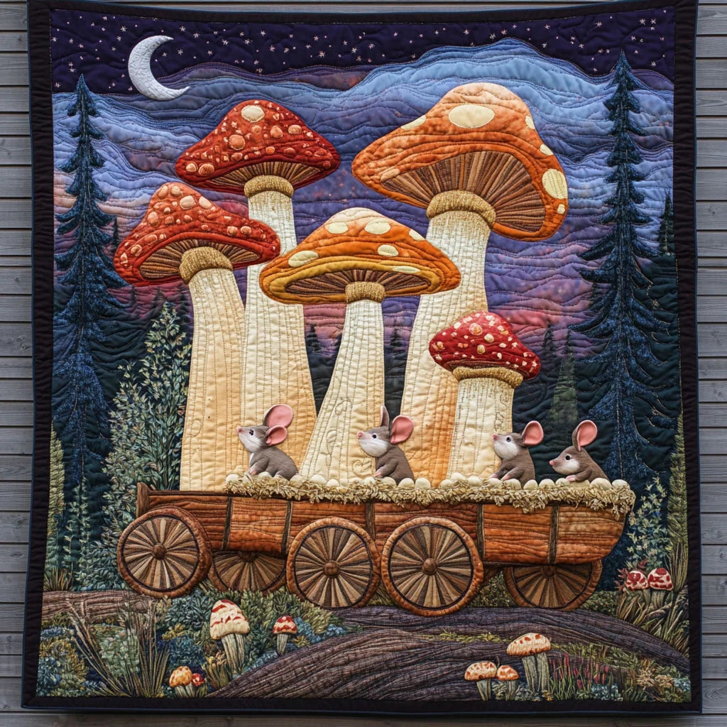 Moonlit Mushroom Quilt Blanket
