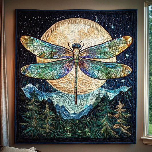 Moonlit Night Dragonfly Quilt Blanket