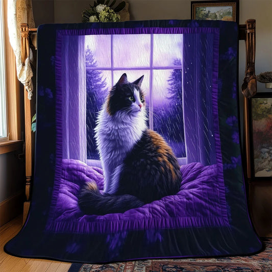 Moonlit Purple Cat Quilt Blanket