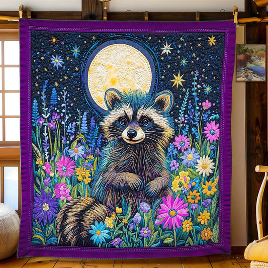 Moonlit Raccoon Quilt Blanket