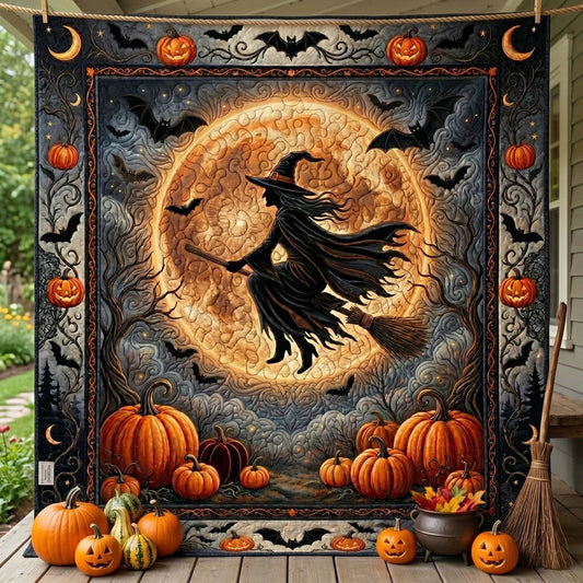 Moonlit Witch Halloween Quilt Blanket