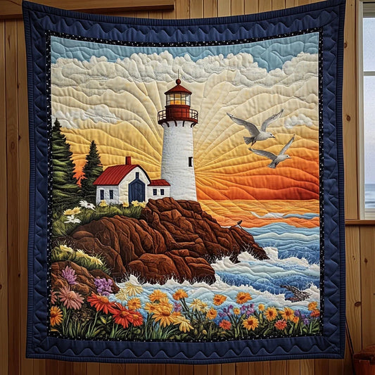 Morning Glow Lighthouse Coastal Quilt Blanket