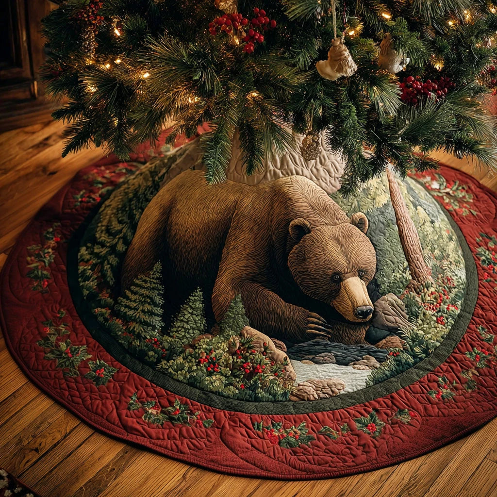 Moss Valley Bear Christmas Quilted Tree Skirt