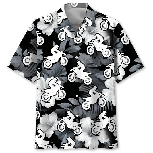Motocross Black White Hibiscus Hawaiian Shirt - S - hawaiian shirt