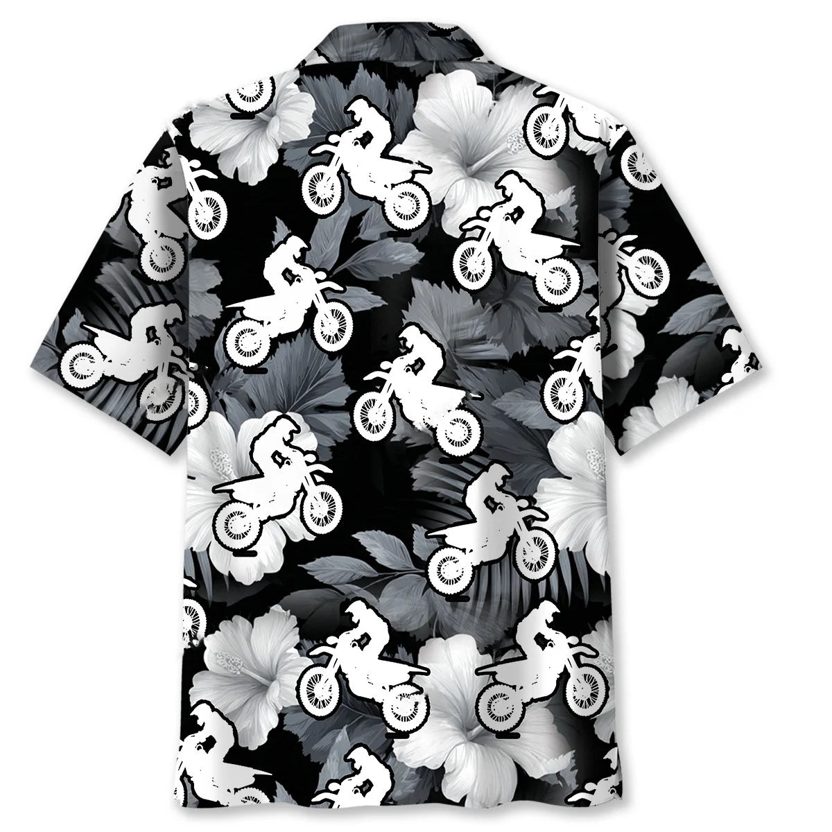 Motocross Black White Hibiscus Hawaiian Shirt