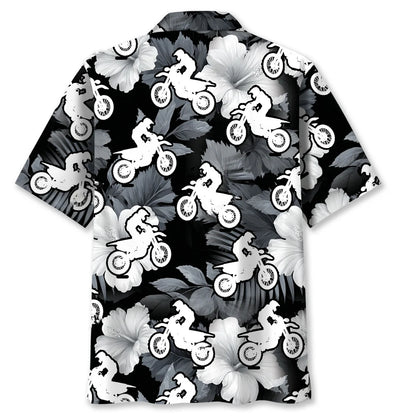 Motocross Black White Hibiscus Hawaiian Shirt