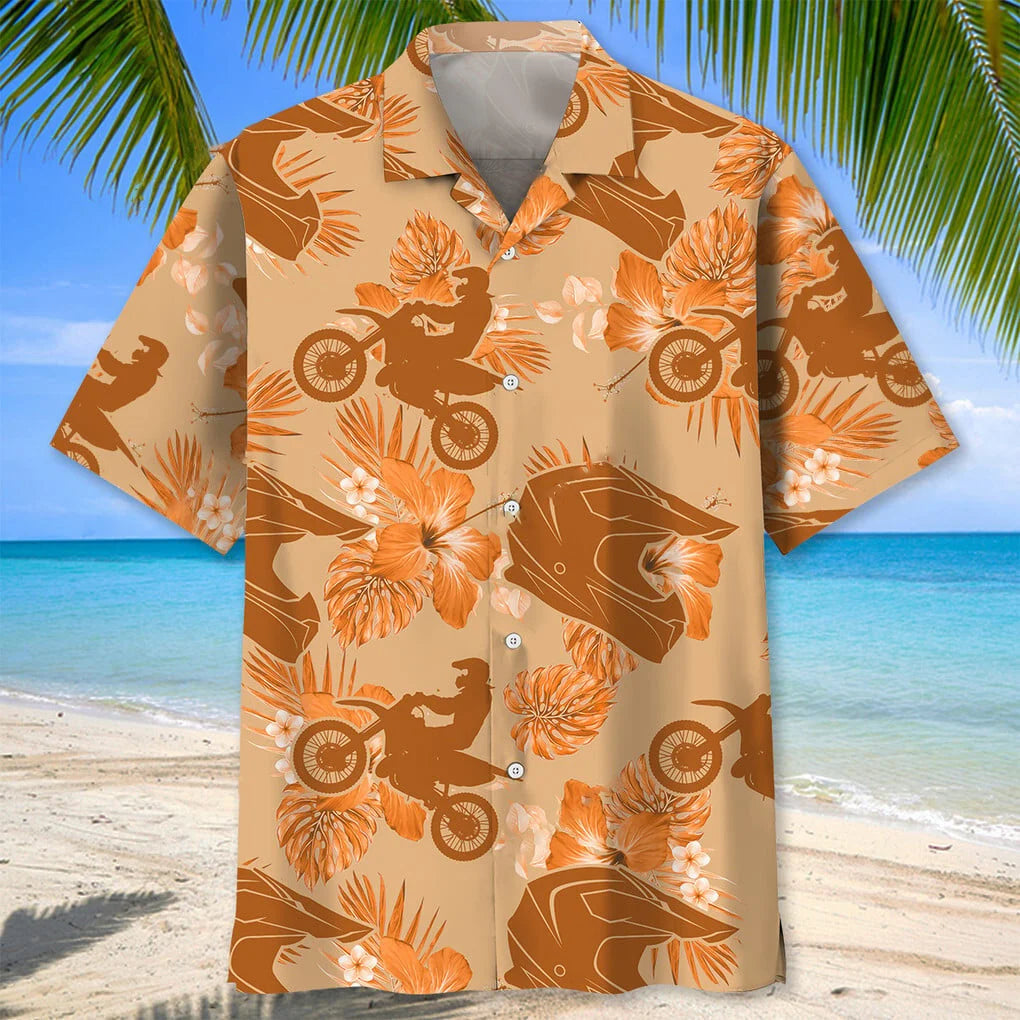 Motocross Orange Tropical Hawaiian Shirt