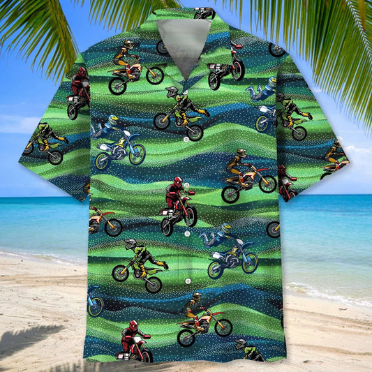 Motocross Seamless Pattern Hawaiian Shirt - S - hawaiian shirt