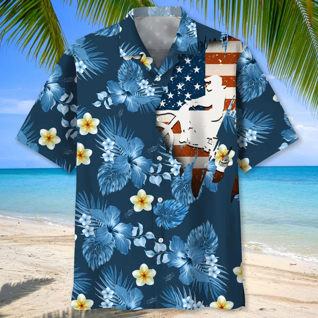 Motocross Usa Blue Tropical Hawaiian Shirt