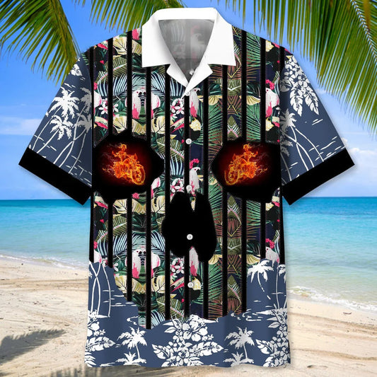 Motorcycle Flower Skull Hawaiian Shirt - S - hawaiian shirt