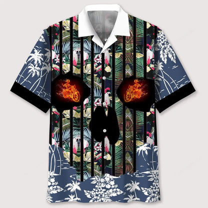 Motorcycle Flower Skull Hawaiian Shirt