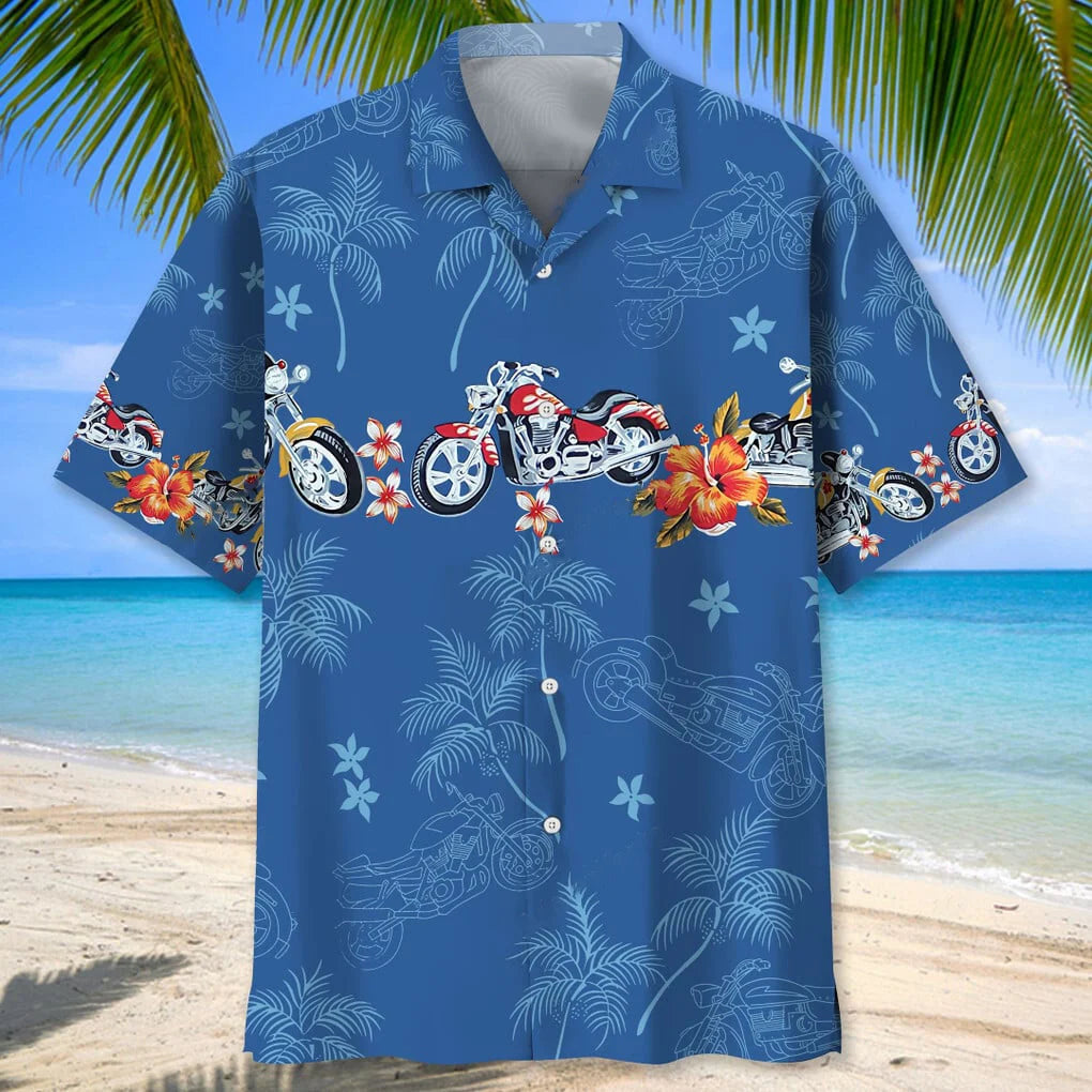 Motorcycle Flower Tropical Hawaiian Shirt