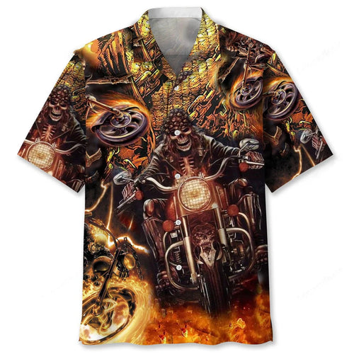 Motorcycle Skull Hawaiian Shirt - M - hawaiian shirt