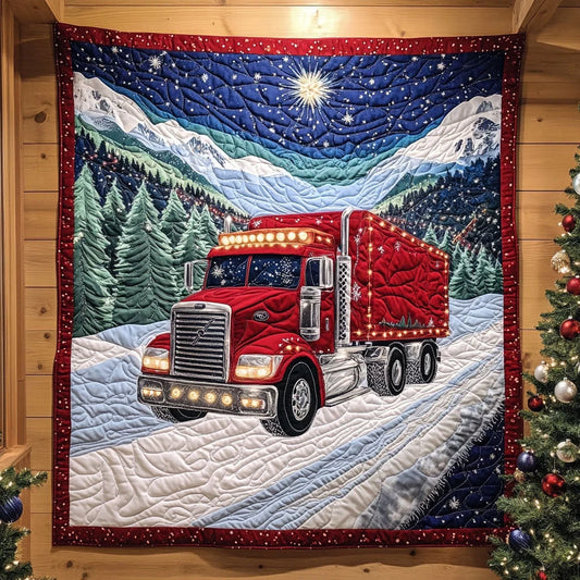 Mountain Christmas Truck Quilt Blanket