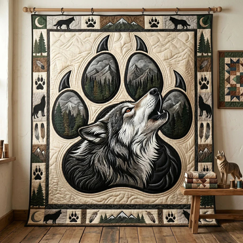 Mountain Wolf Spirit Quilt Blanket