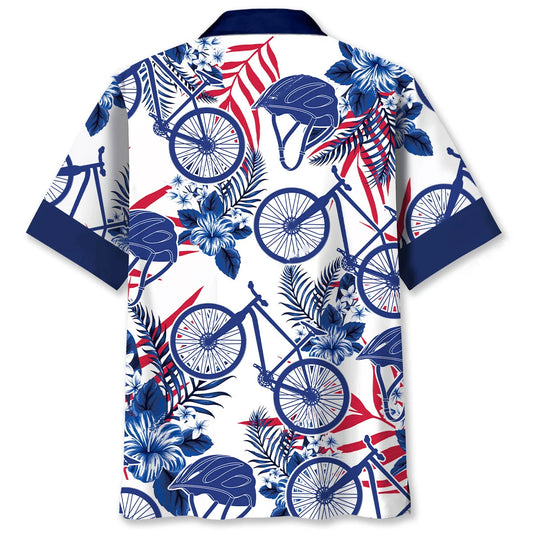 Mountain Bike Blue Hibiscus Hawaiian Shirt - S - hawaiian shirt