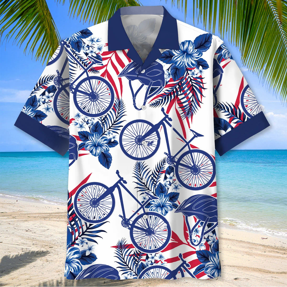 Mountain Bike Blue Hibiscus Hawaiian Shirt