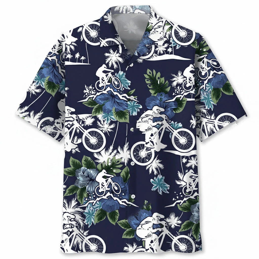 Mountain Bike Blue Nature Hawaiian Shirt