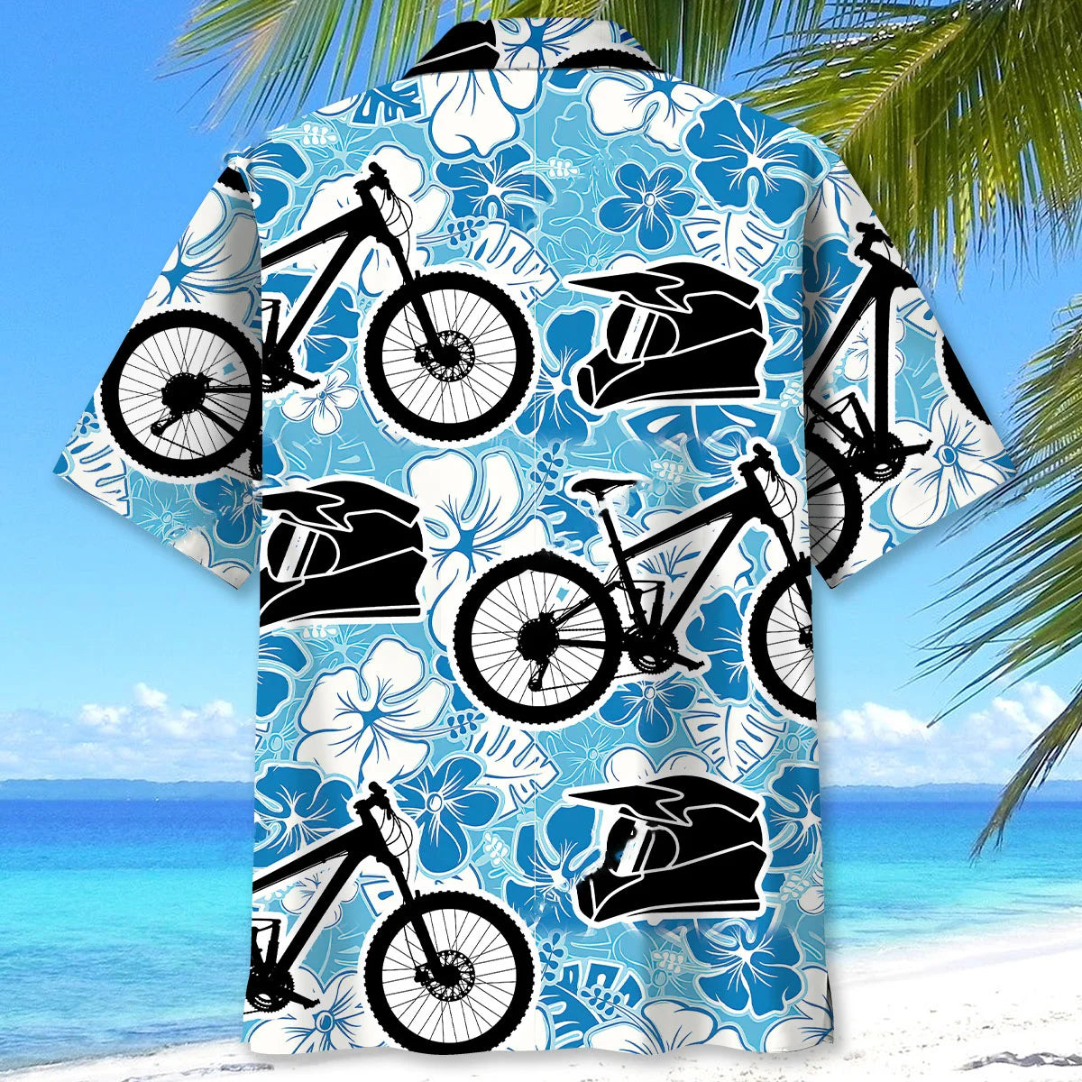 Mountain Bike Blue White Hibicus Hawaiian Shirt