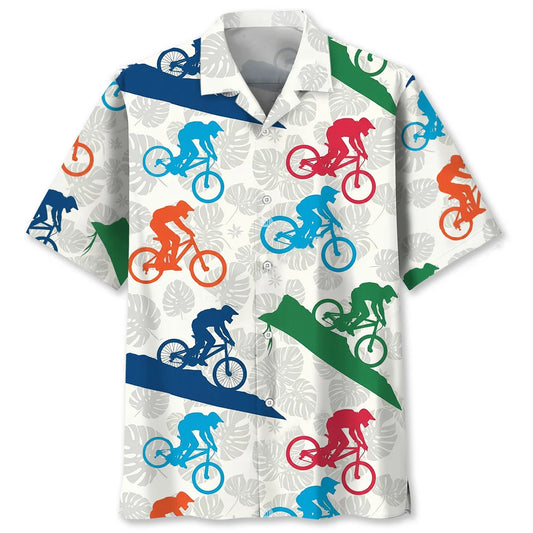 Mountain Bike Down Hill Tropical Hawaiian Shirt - S - hawaiian shirt
