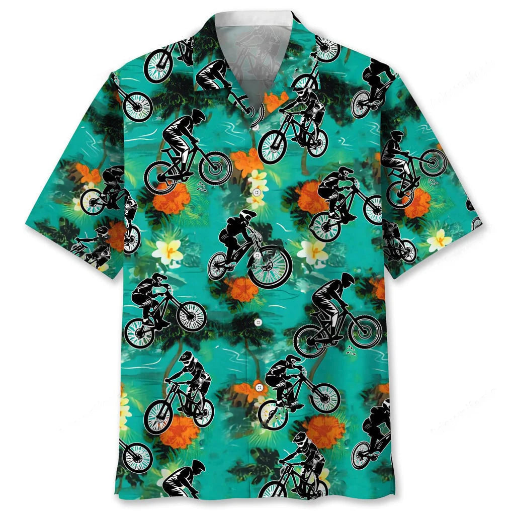 Mountain Bike Green Tropical Hawaiian Shirt