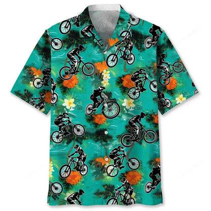 Mountain Bike Green Tropical Hawaiian Shirt