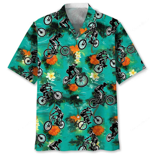Mountain Bike Green Tropical Hawaiian Shirt