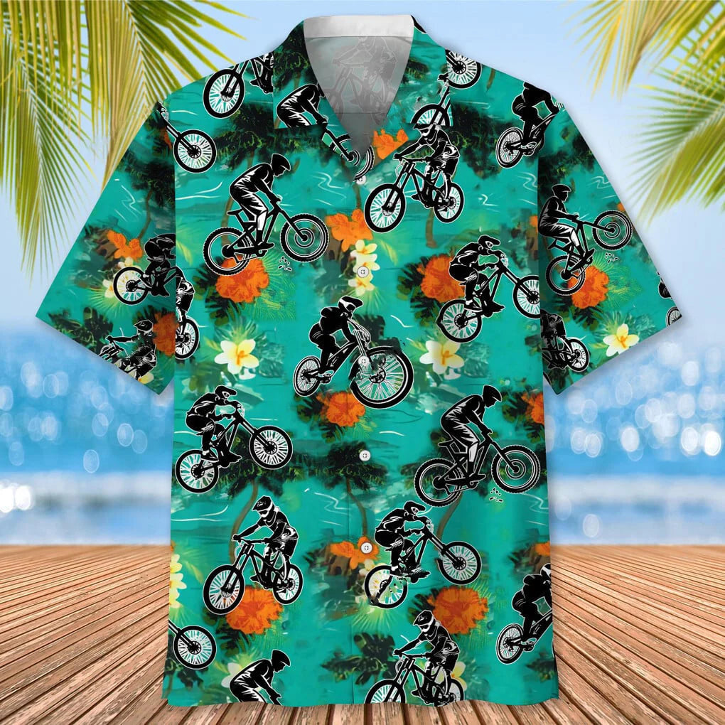Mountain Bike Green Tropical Hawaiian Shirt