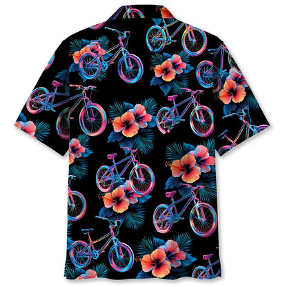 Mountain Bike Hibiscus Hologram Hawaiian Shirt
