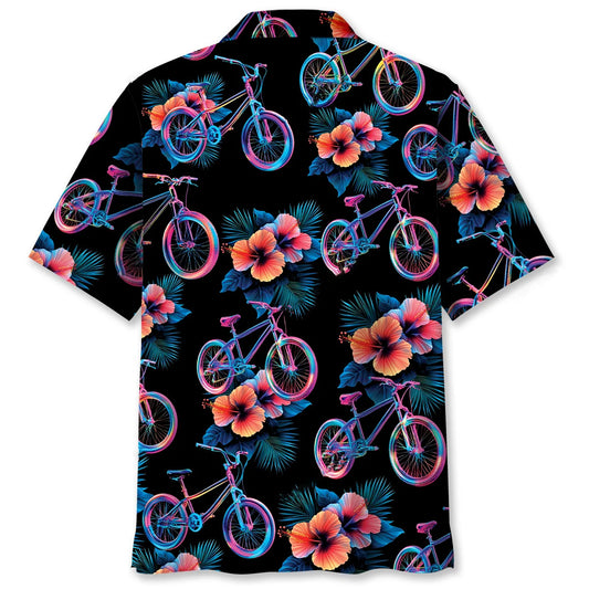 Mountain Bike Hibiscus Hologram Hawaiian Shirt - S - hawaiian shirt