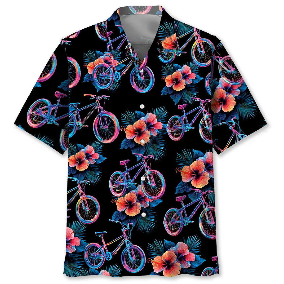 Mountain Bike Hibiscus Hologram Hawaiian Shirt