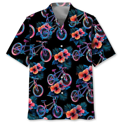 Mountain Bike Hibiscus Hologram Hawaiian Shirt