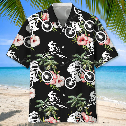 Mountain Bike Nature Flower Hawaiian Shirt - M - hawaiian shirt