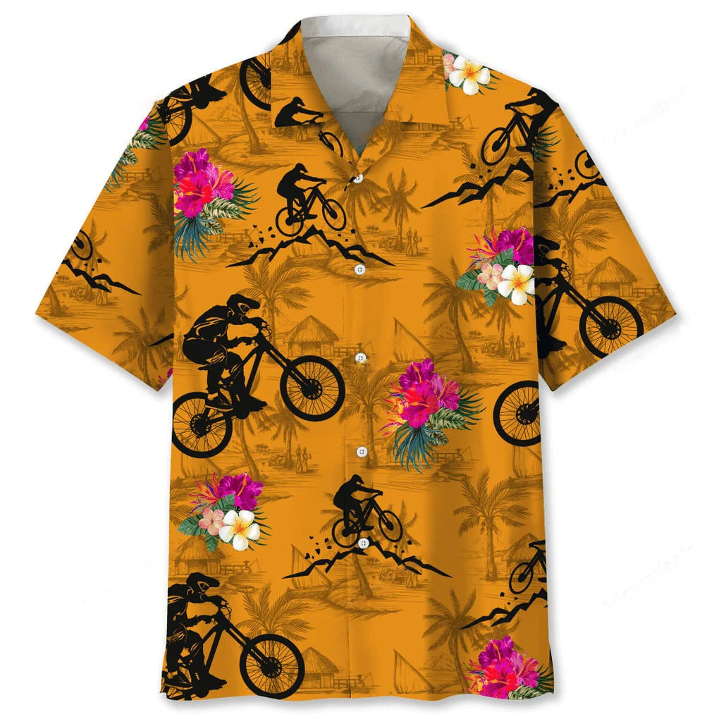Mountain Bike Orange Tropical Hawaiian Shirt