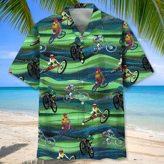 Mountain Bike Seamless Pattern Hawaiian Shirt - S - hawaiian shirt