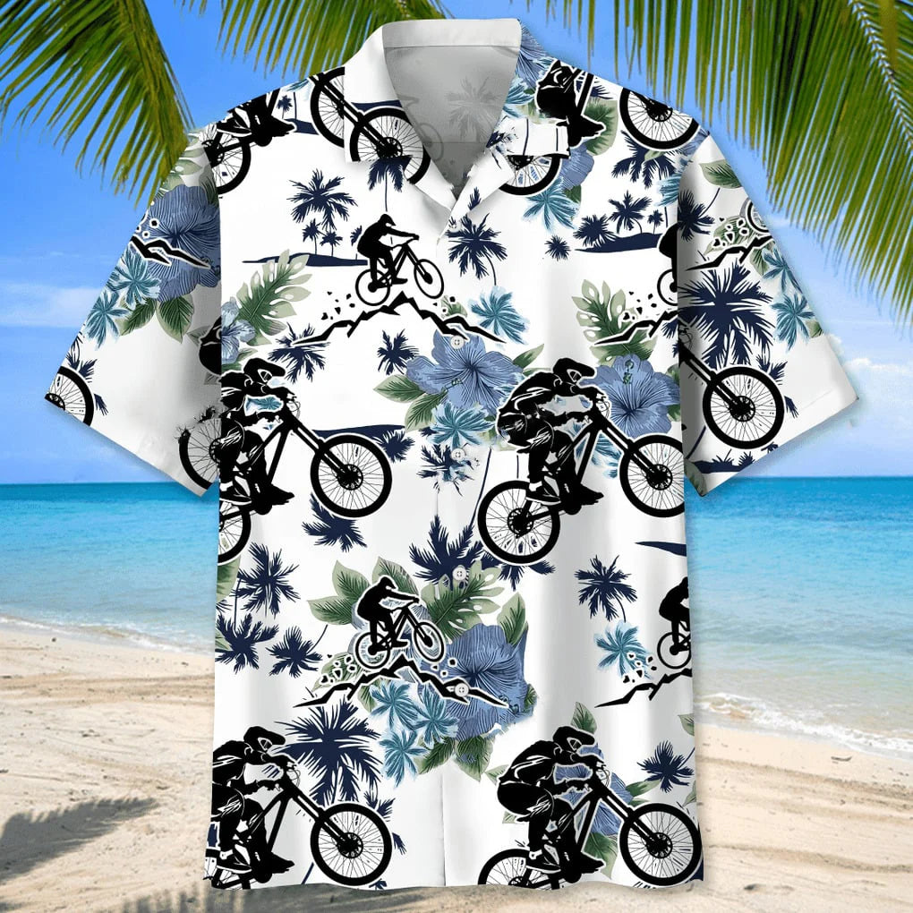 Mountain Bike White Nature Hawaiian Shirt