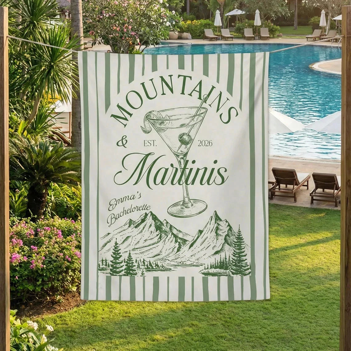 Mountains and Martinis Bachelorette Banner Personalized Mountain Bachelorette Party Backdrop Custom Name Banner