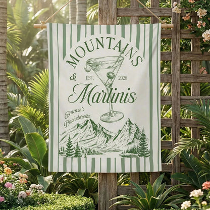 Mountains and Martinis Bachelorette Banner Personalized Mountain Bachelorette Party Backdrop Custom Name Banner (view 2)