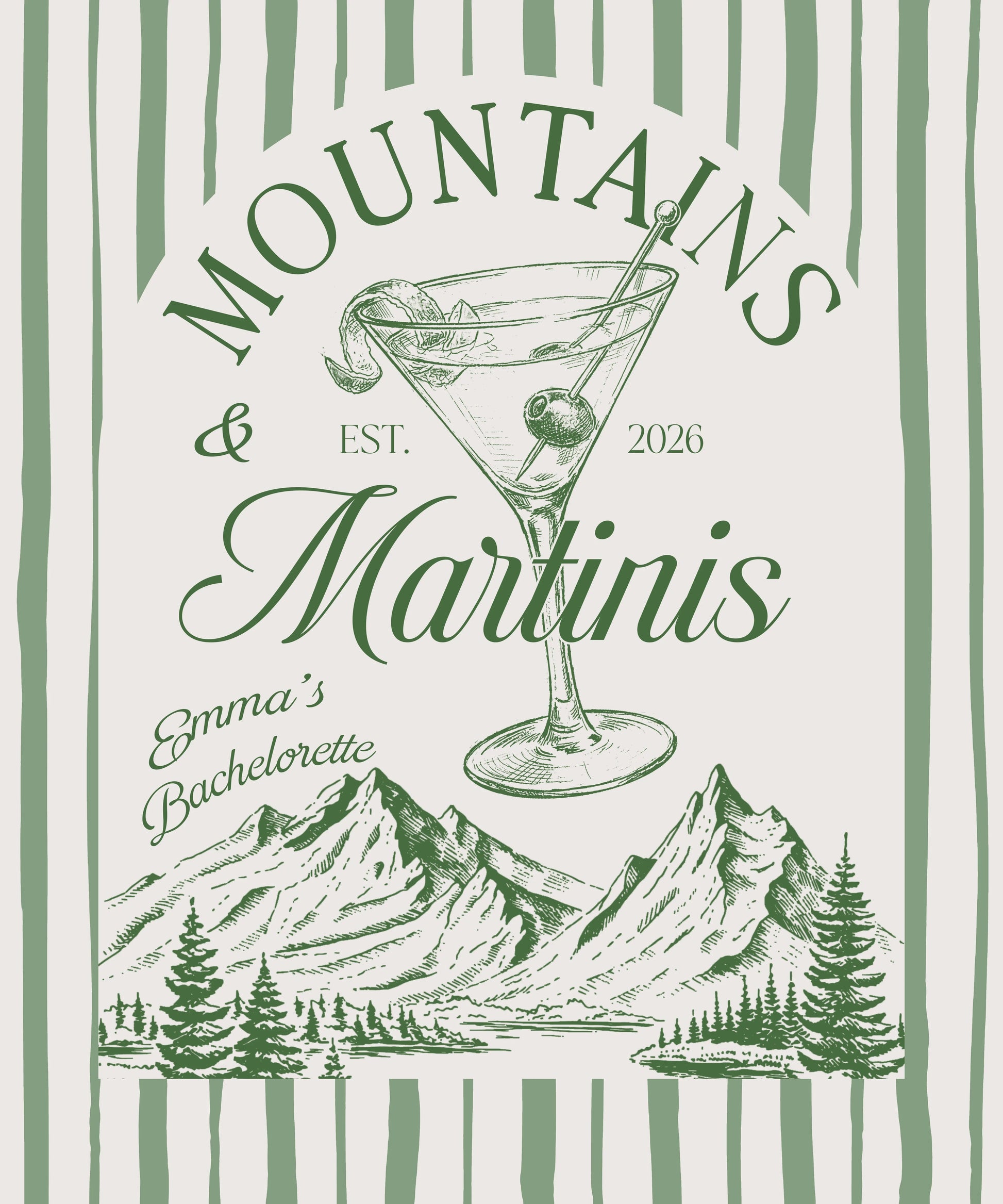 Mountains and Martinis Bachelorette Banner Personalized Mountain Bachelorette Party Backdrop Custom Name Banner (view 4)
