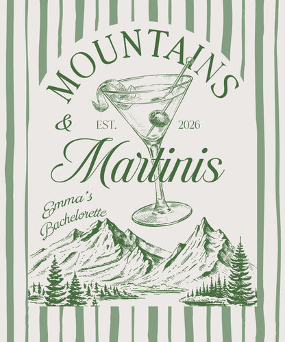 Mountains and Martinis Bachelorette Banner Personalized Mountain Bachelorette Party Backdrop Custom Name Banner (view 4)