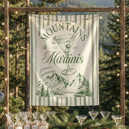 Mountains and Martinis Bachelorette Banner Personalized Mountain Bachelorette Party Backdrop Custom Name Banner (view 9)